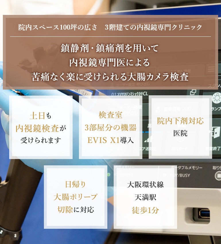 西日本最大級100坪の広さ3階建ての内視鏡専門クリニック 鎮静剤・鎮痛剤を用いて内視鏡専門医による苦痛なく楽に受けられる大腸カメラ検査 佐藤内科医院